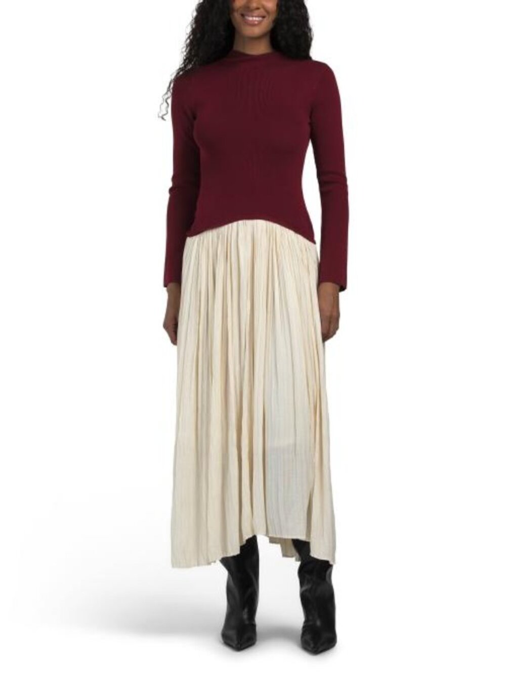 MOON RIVER Mixed Media Long Sleeve Dress